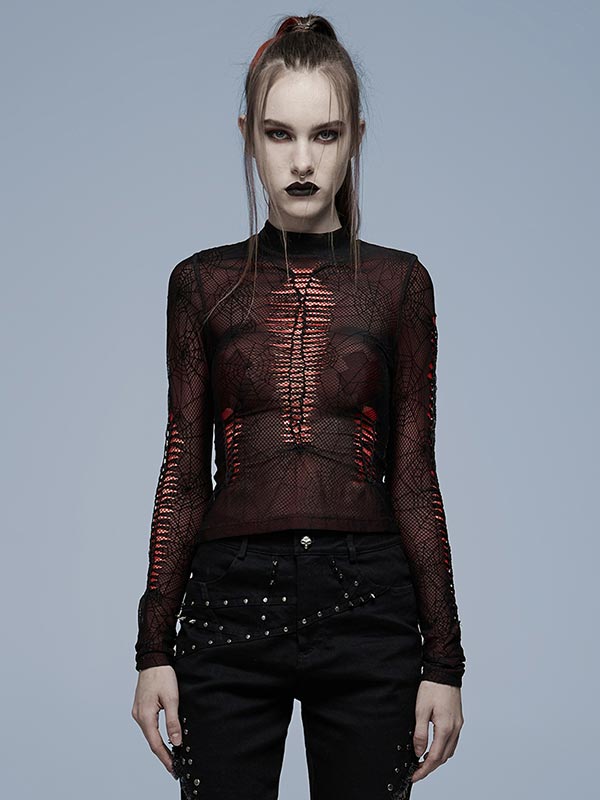 Gothic Spider Web Top - Red