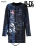 Gothic Two-Piece Graphic Print Top & Rabbit Ears Scarf - Blue