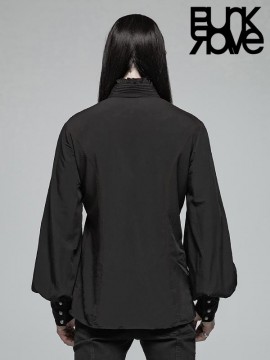 Mens Gothic Daily Wear Lantern Sleeve Black Shirt