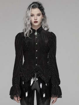Gothic Dark Grain Velvet Shirt - Black