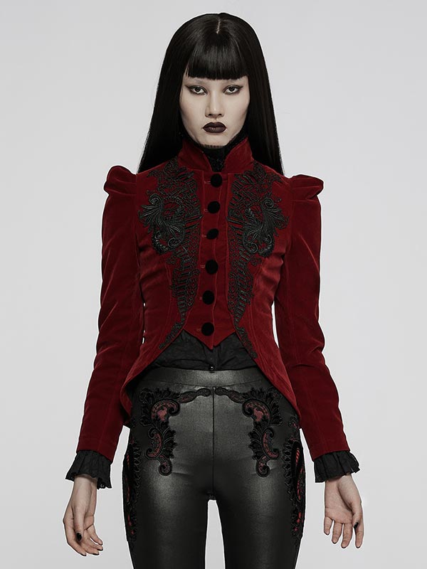 Gothic Short Velvet Coat - Red