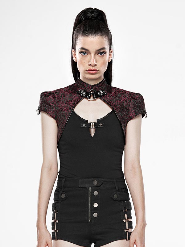 Chinese Style Bloody Night Red Jacquard Crop Jacket