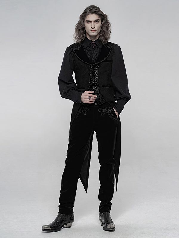 Mens Gothic Fake Two-Piece Swallow Tail Vest - Black