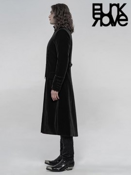 Mens Gothic Embroidered Long Coat - Black