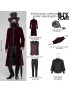Mens Gothic Embroidered Long Coat - Red