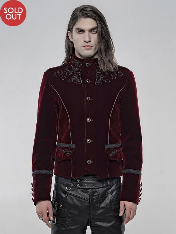 Mens Gothic Red Velvet Jacket