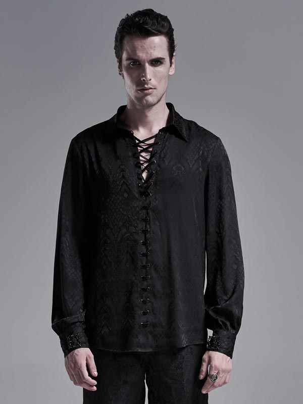 Mens Gothic Drawstring Shirt - Black