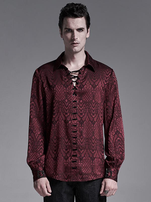 Mens Gothic Drawstring Shirt - Red
