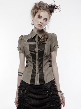 Steampunk Cracked Leather Shirt - Coffee