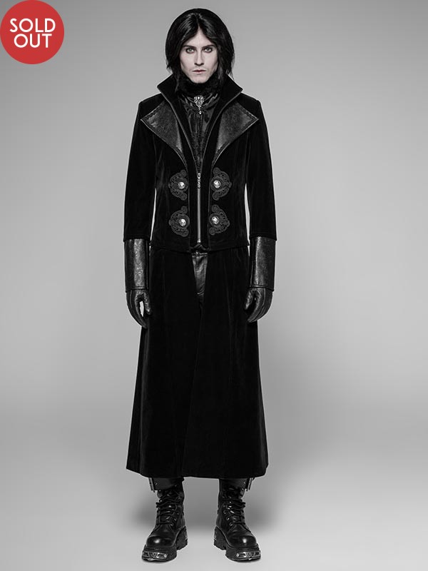 Mens Gothic Two-Piece Detachable Long Coat - Black
