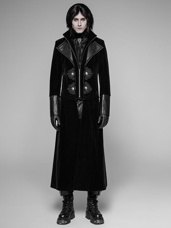Mens Gothic Two-Piece Detachable Long Coat - Black