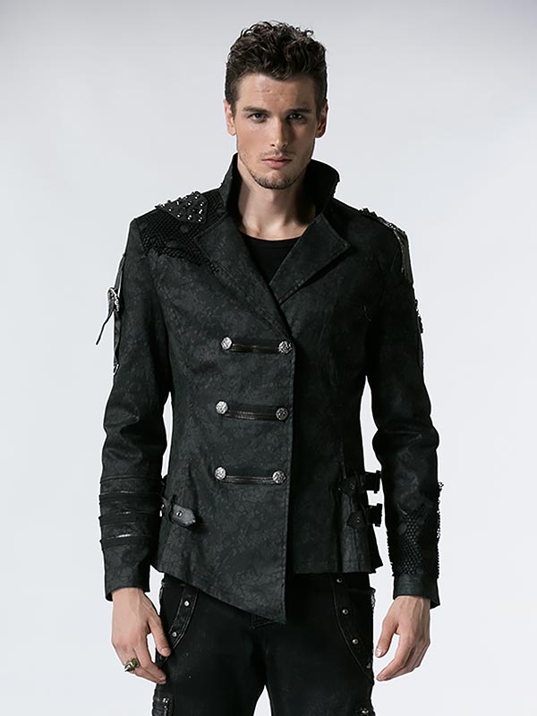 Mens Gothic Double Breasted Military Style Jacket
