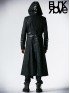 Mens Gothic Military Scorpion Embossed Leather Hooded Long Coat
