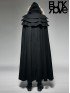 Mens Gothic Wool Trim Long Cloak - Black