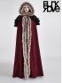 Gothic Wool Trim Long Cloak - Red & Black