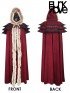 Gothic Wool Trim Long Cloak - Red & Black